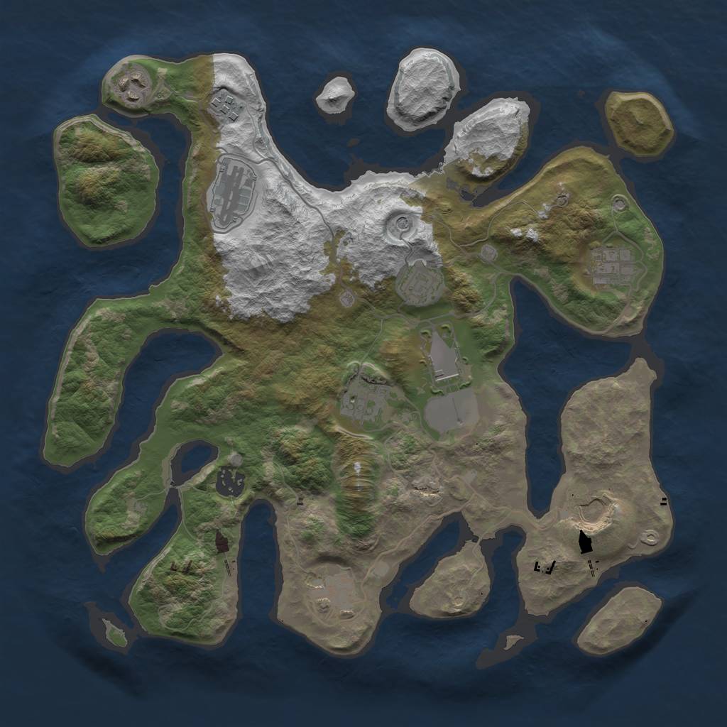 Rust Map: Barren, Size: 3600, Seed: 916001, 13 Monuments
