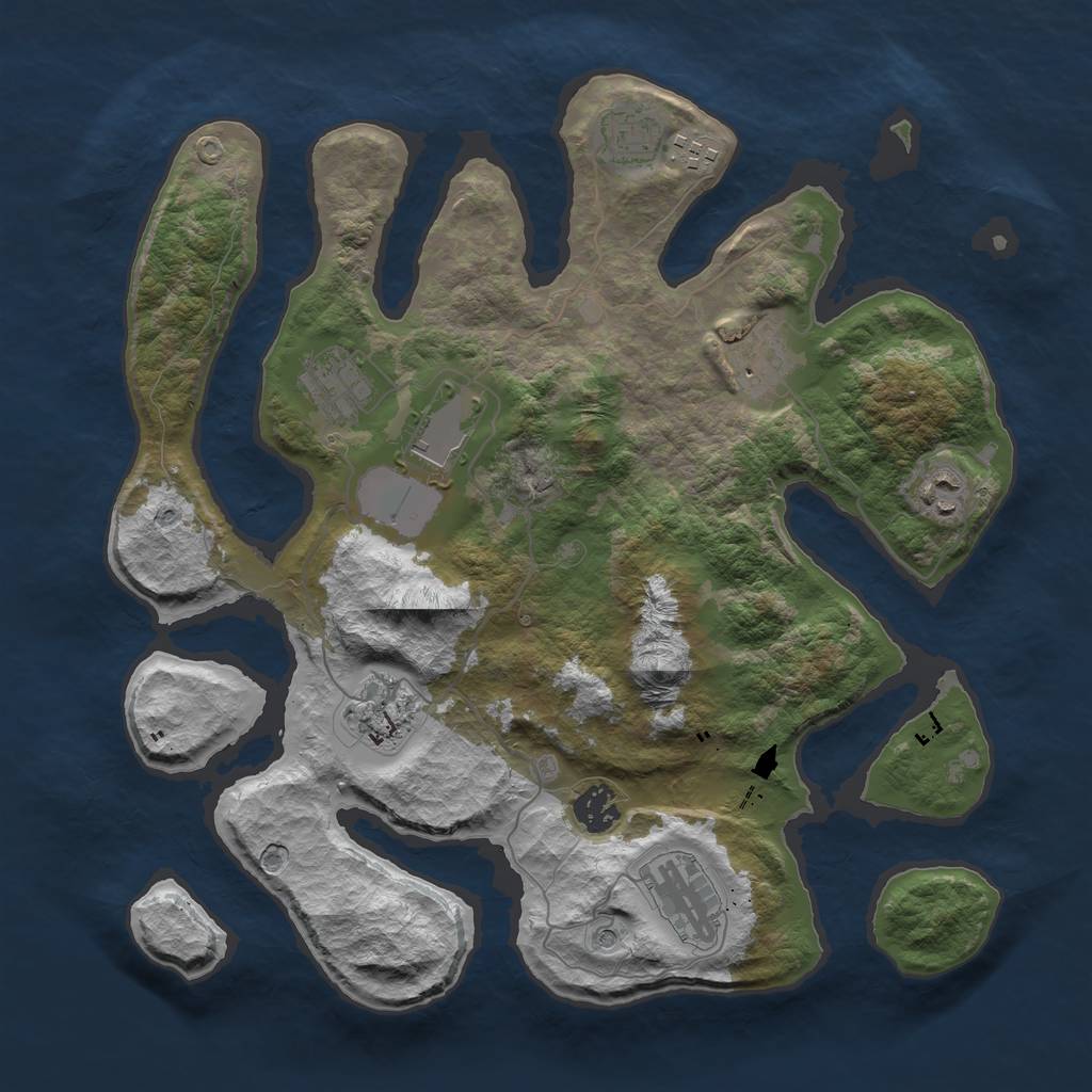 Rust Map: Barren, Size: 3600, Seed: 329161, 12 Monuments