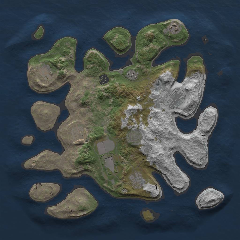 Rust Map: Barren, Size: 3600, Seed: 303168, 12 Monuments