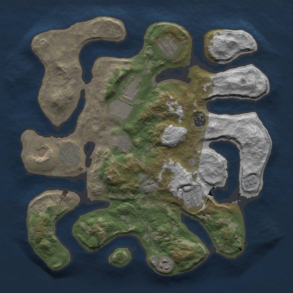 Rust Map: Barren, Size: 3600, Seed: 703203, 12 Monuments