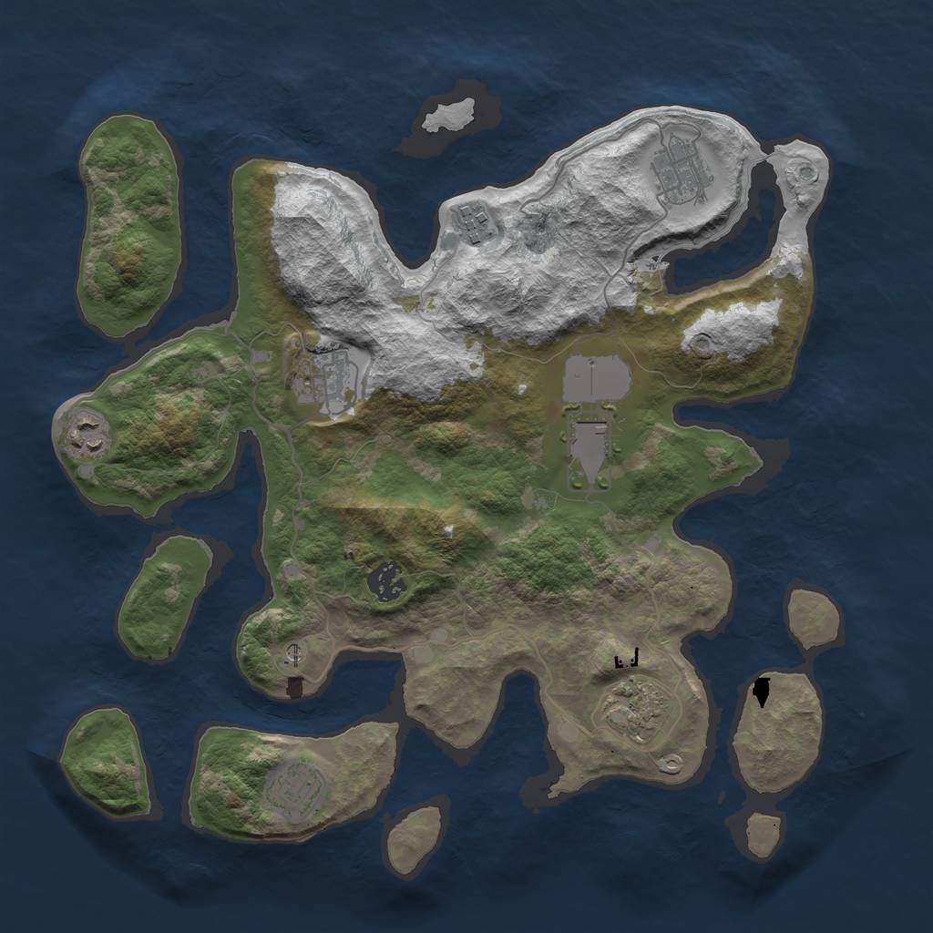 Rust Map: Barren, Size: 3600, Seed: 744981, 11 Monuments