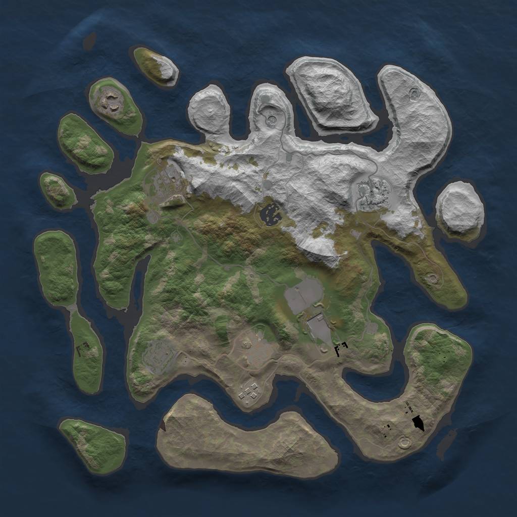 Rust Map: Barren, Size: 3600, Seed: 564956, 11 Monuments