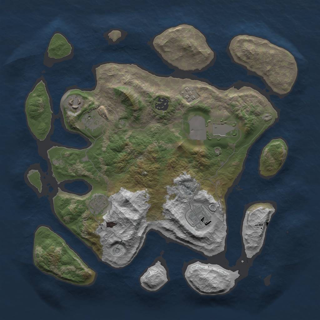 Rust Map: Barren, Size: 3500, Seed: 693738, 10 Monuments