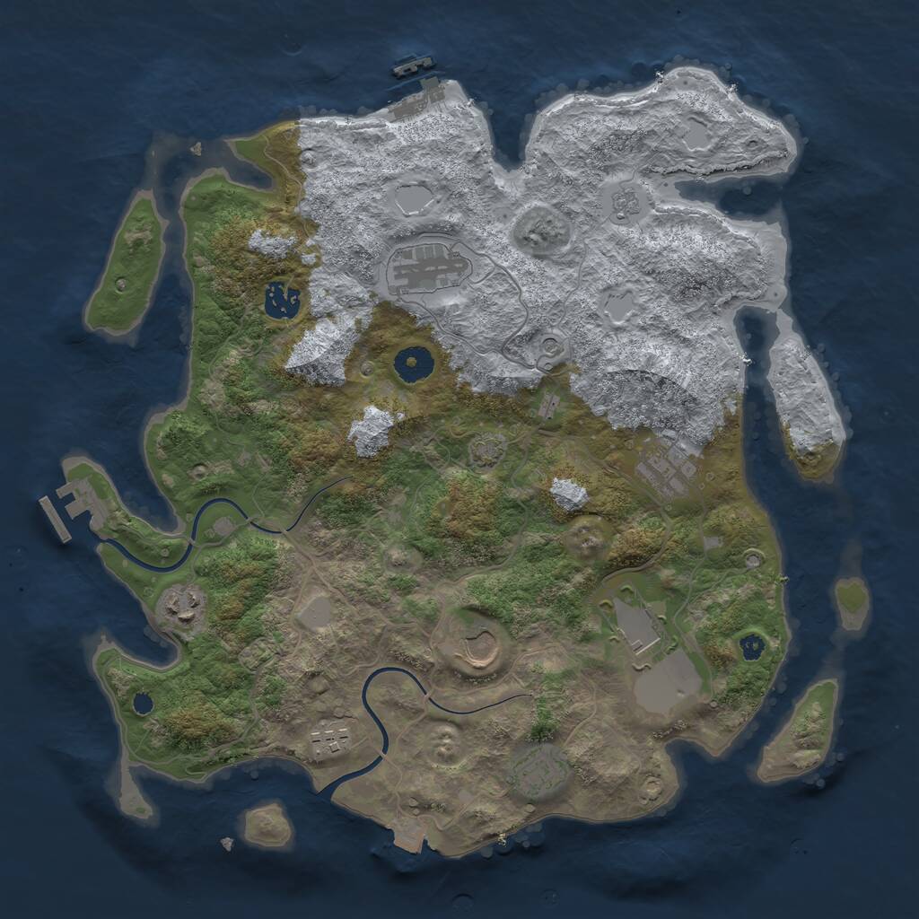 Rust Map: Procedural Map, Size: 3700, Seed: 1850961279, 14 Monuments