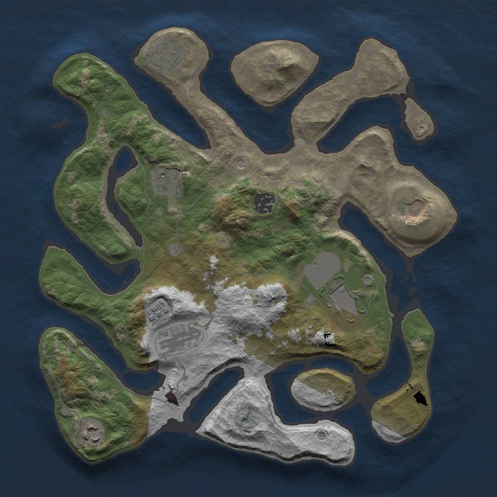 Rust Map: Barren, Size: 3500, Seed: 1886384689, 11 Monuments