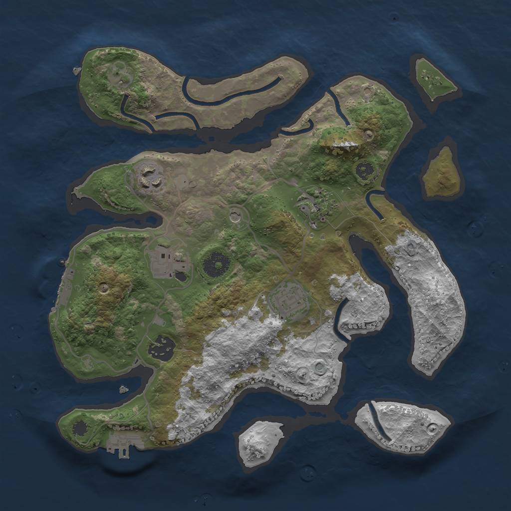 Rust Map: Procedural Map, Size: 3000, Seed: 2421319, 10 Monuments