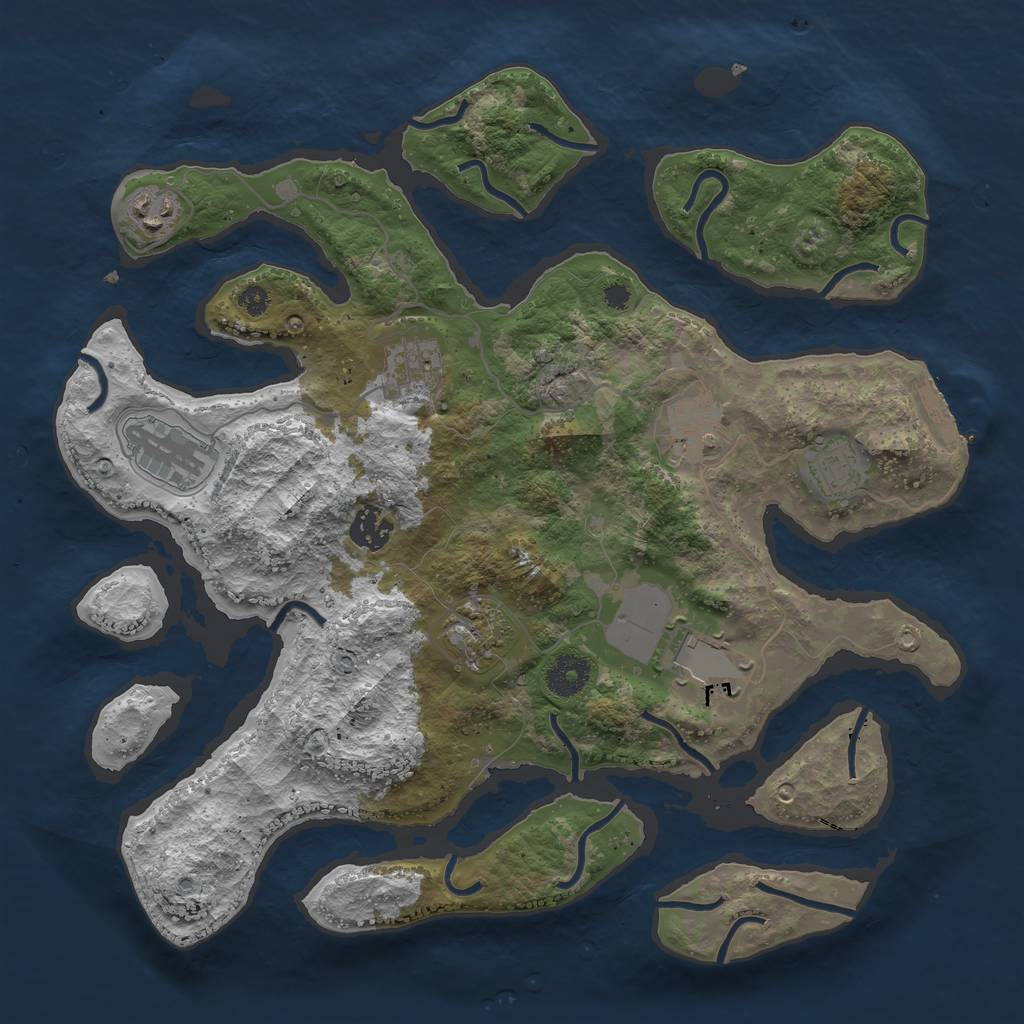 Rust Map: Procedural Map, Size: 3600, Seed: 3961, 11 Monuments