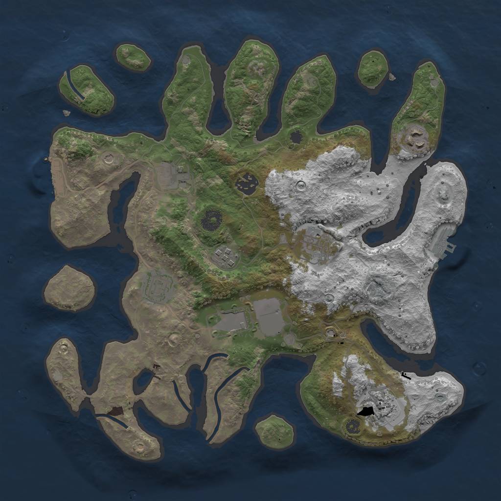 Rust Map: Procedural Map, Size: 3500, Seed: 919655, 13 Monuments