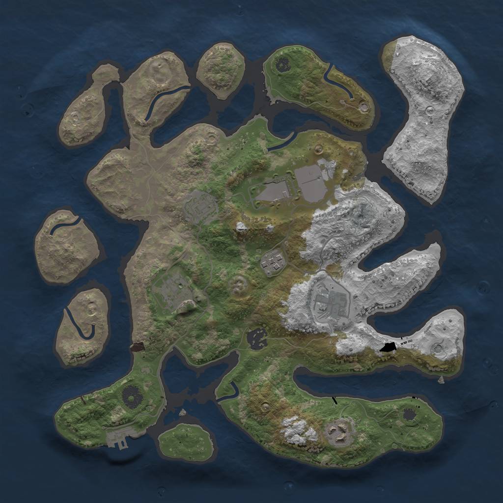 Rust Map: Procedural Map, Size: 3500, Seed: 736099, 11 Monuments