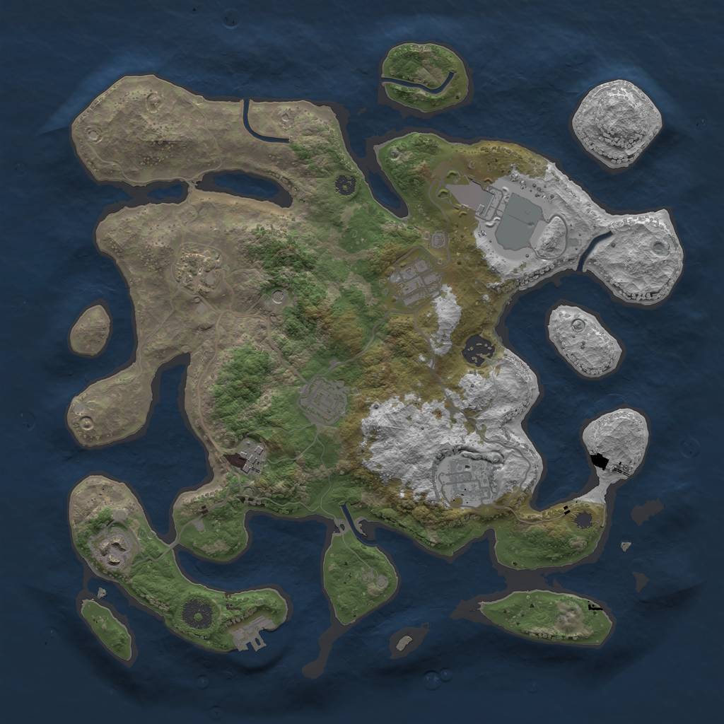 Rust Map: Procedural Map, Size: 3600, Seed: 3314874, 12 Monuments