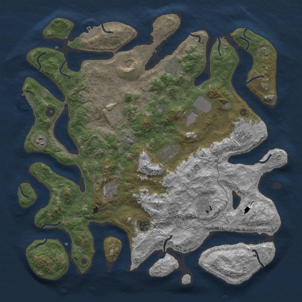 Rust Map: Procedural Map, Size: 4500, Seed: 1196081924, 16 Monuments