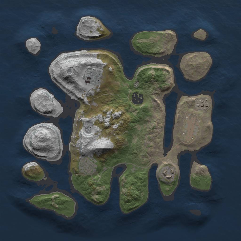 Rust Map: Barren, Size: 3000, Seed: 303033, 9 Monuments