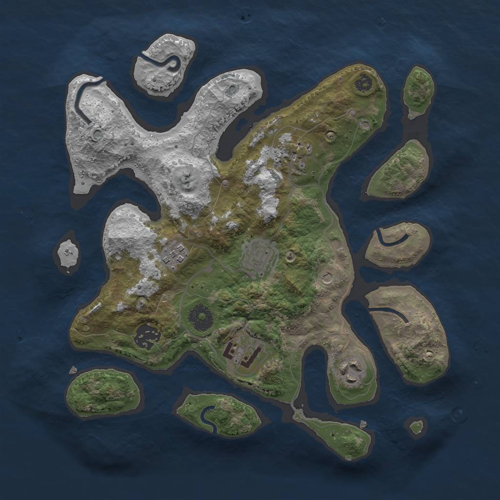 Rust Map: Procedural Map, Size: 3000, Seed: 3652, 9 Monuments