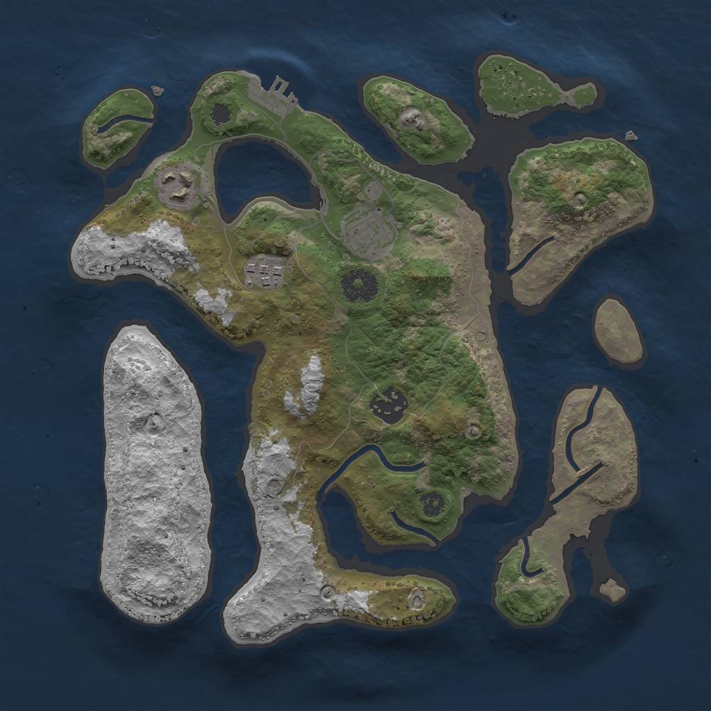 Rust Map: Procedural Map, Size: 3000, Seed: 2547352, 7 Monuments