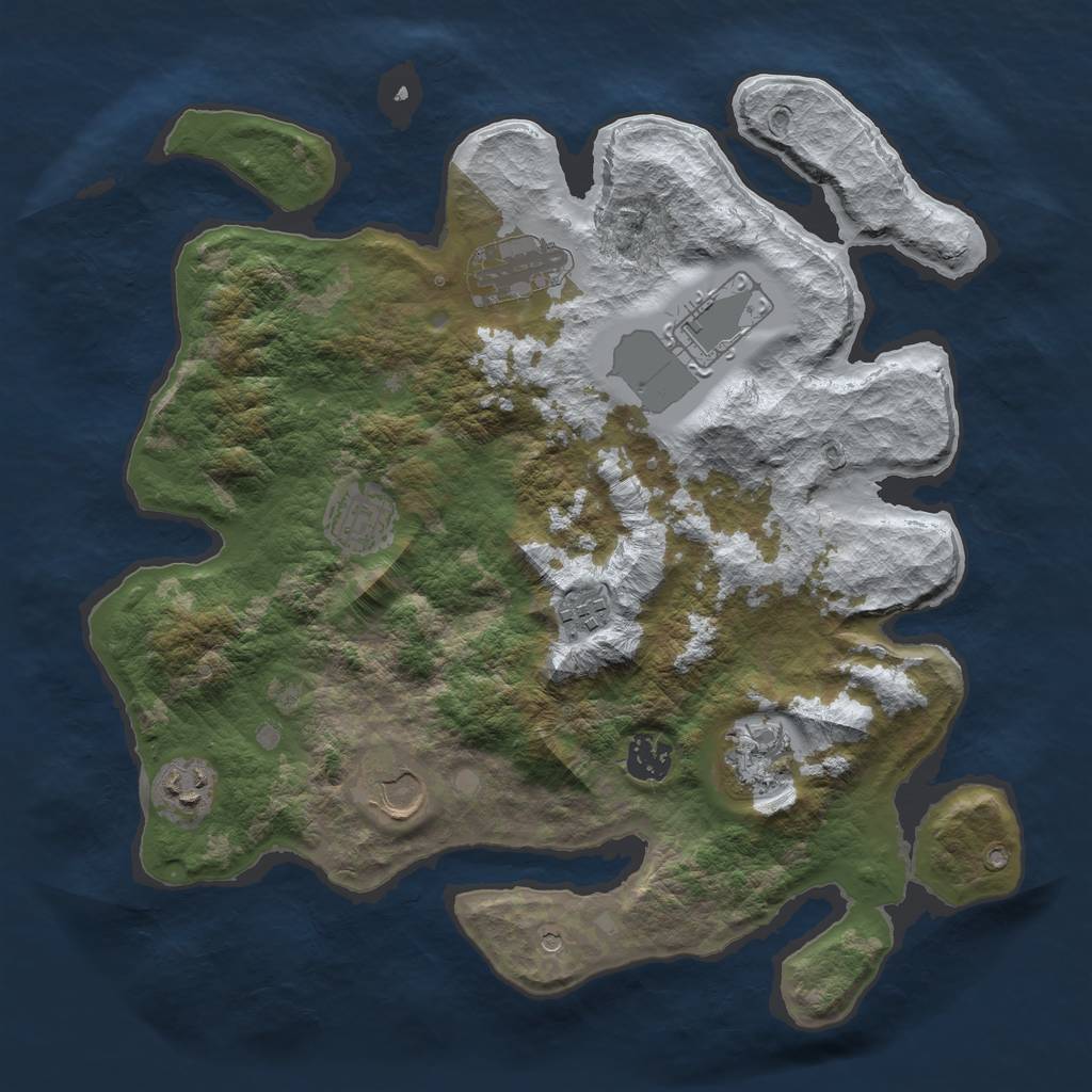 Rust Map: Barren, Size: 3500, Seed: 35, 11 Monuments