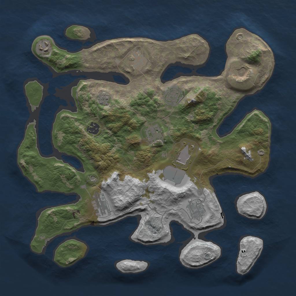 Rust Map: Barren, Size: 3700, Seed: 940005484, 13 Monuments