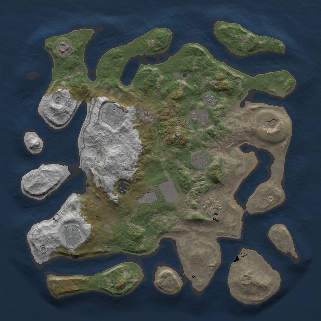 Rust Map: Barren, Size: 4000, Seed: 2037, 13 Monuments