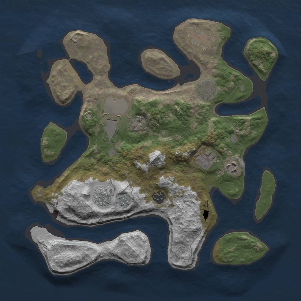 Rust Map: Barren, Size: 3500, Seed: 28312591, 11 Monuments