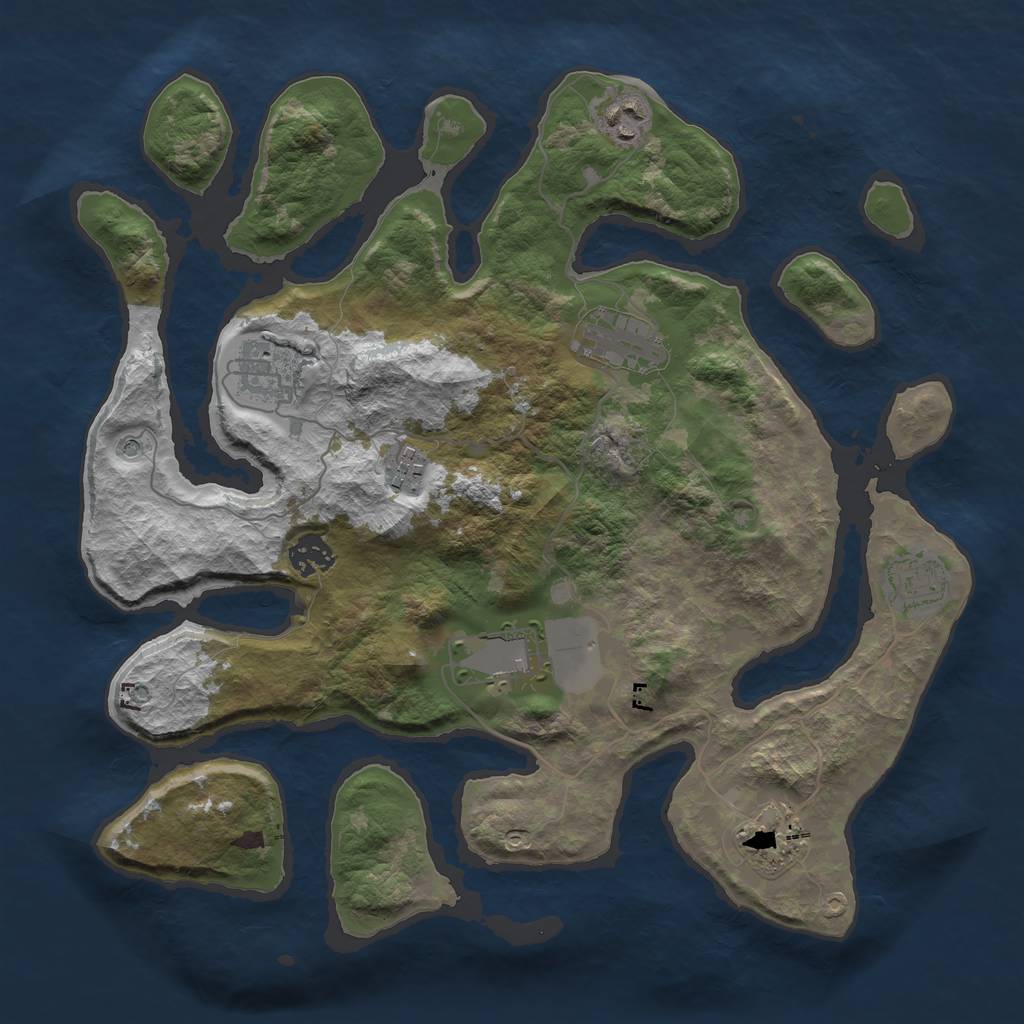 Rust Map: Barren, Size: 3600, Seed: 228464, 11 Monuments