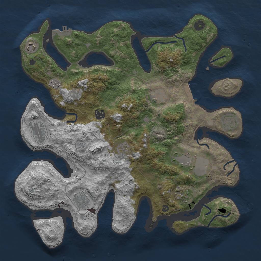 Rust Map: Procedural Map, Size: 3750, Seed: 1543123203, 18 Monuments