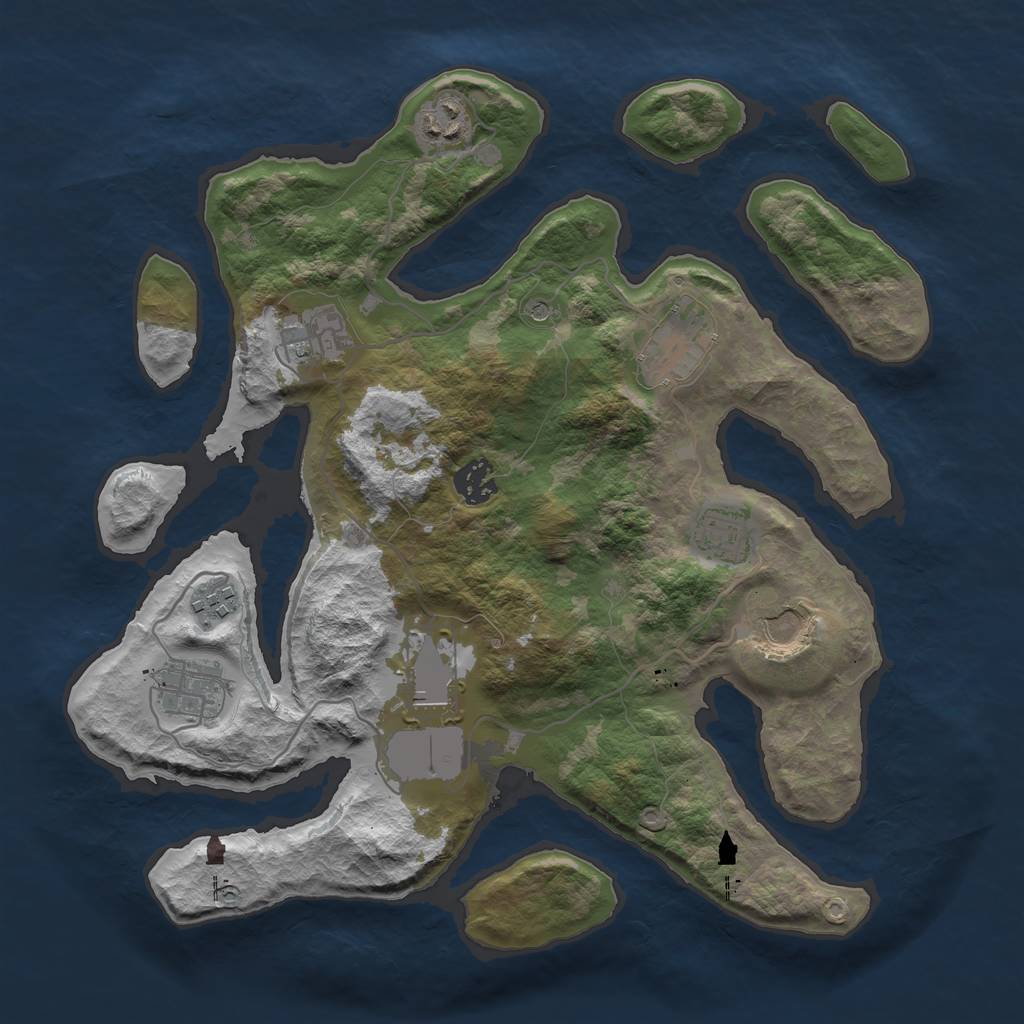 Rust Map: Barren, Size: 3500, Seed: 5348, 12 Monuments