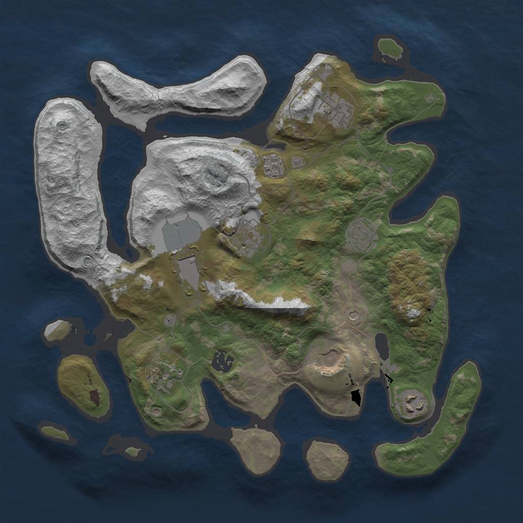 Rust Map: Barren, Size: 3600, Seed: 446237, 12 Monuments