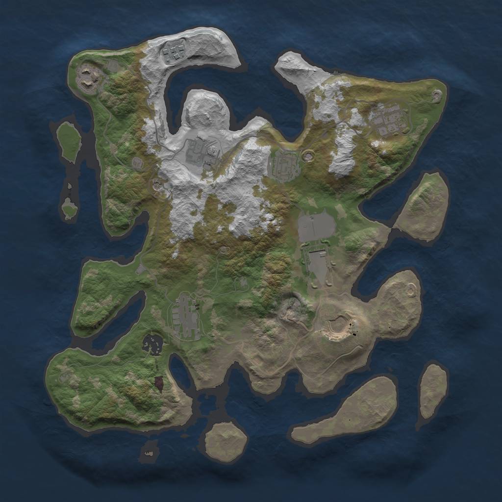 Rust Map: Barren, Size: 3500, Seed: 3721, 12 Monuments