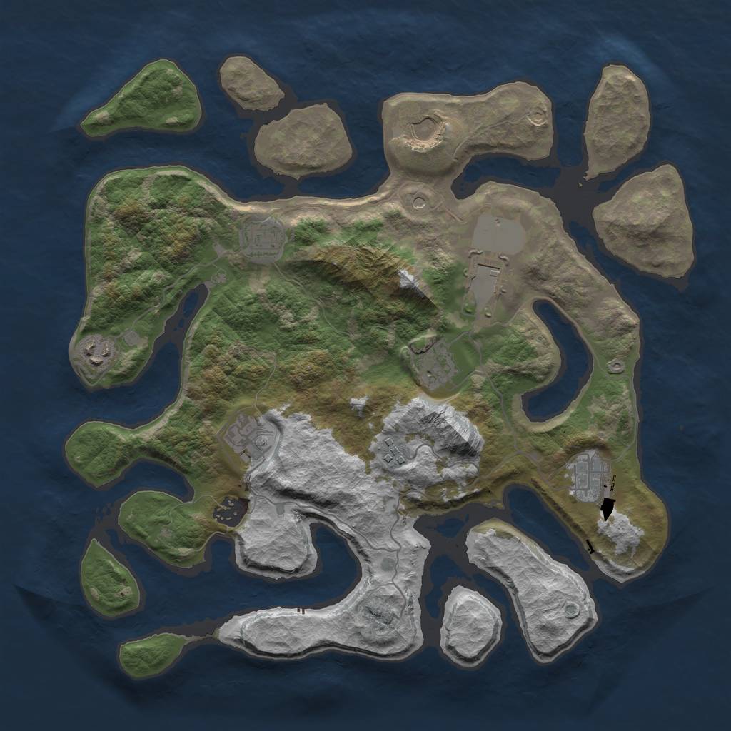 Rust Map: Barren, Size: 3750, Seed: 5645642, 12 Monuments