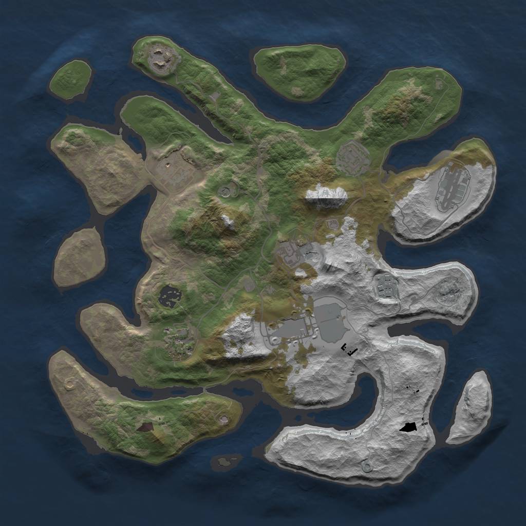 Rust Map: Barren, Size: 3600, Seed: 2045, 12 Monuments