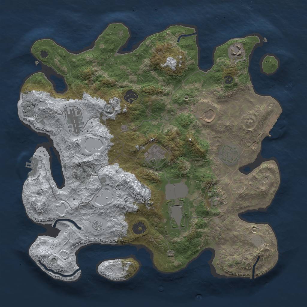 Rust Map: Procedural Map, Size: 3550, Seed: 64611381, 18 Monuments