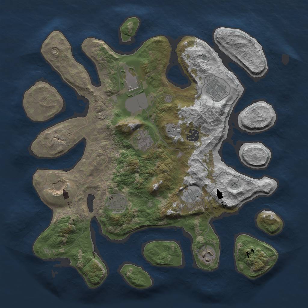 Rust Map: Barren, Size: 3600, Seed: 130449, 12 Monuments