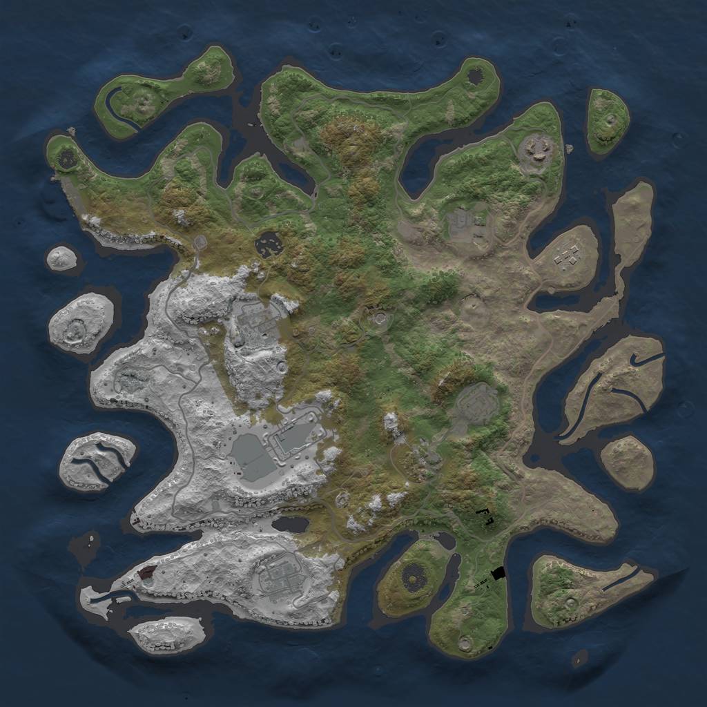 Rust Map: Procedural Map, Size: 4000, Seed: 845512, 13 Monuments