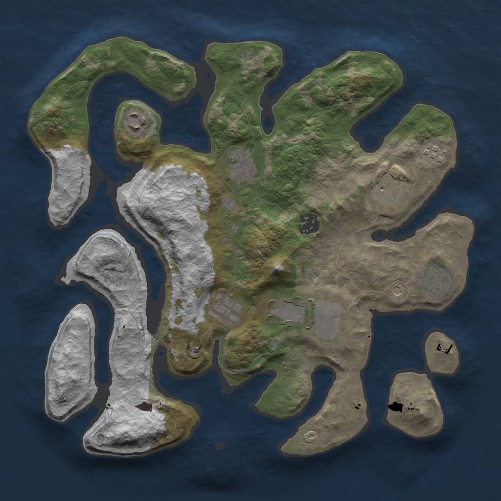 Rust Map: Barren, Size: 3500, Seed: 736, 11 Monuments