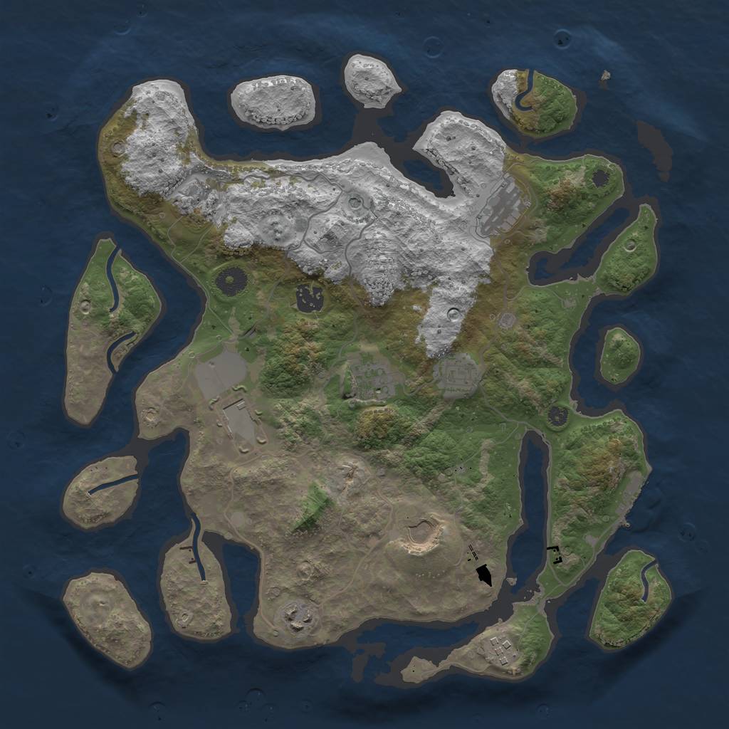 Rust Map: Procedural Map, Size: 3750, Seed: 884458619, 13 Monuments