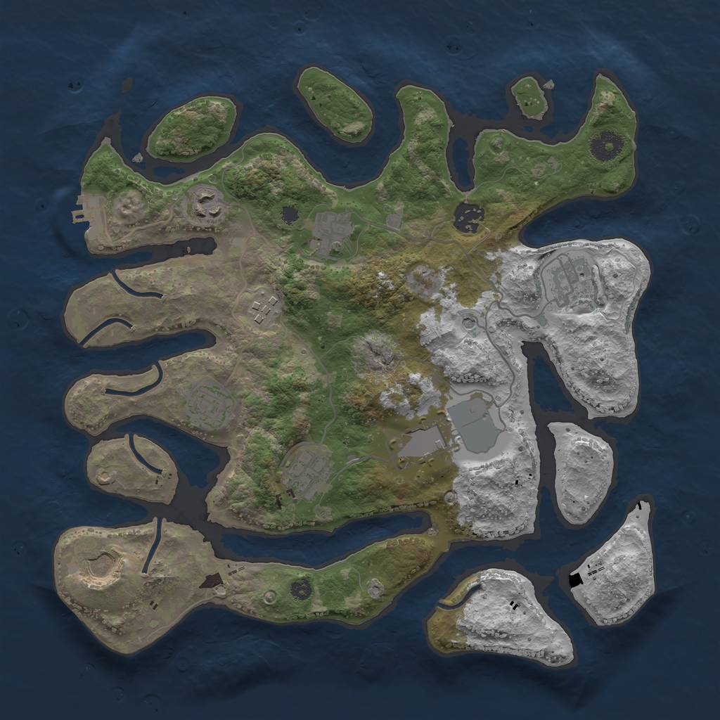 Rust Map: Procedural Map, Size: 3500, Seed: 358553, 13 Monuments