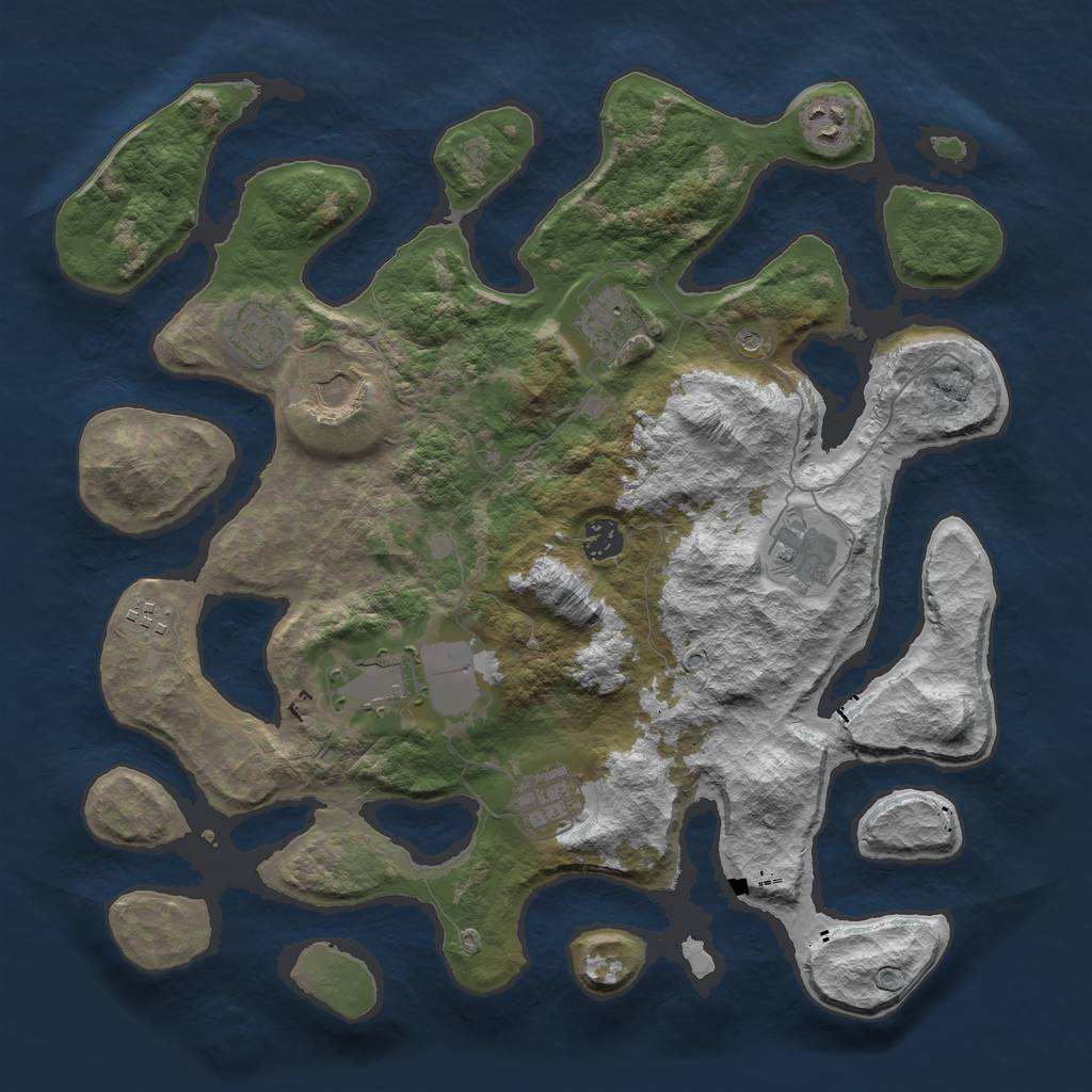 Rust Map: Barren, Size: 3875, Seed: 556024341, 12 Monuments