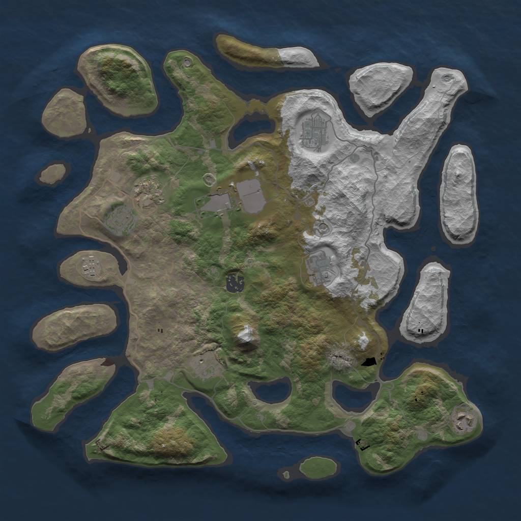 Rust Map: Barren, Size: 4000, Seed: 3037, 12 Monuments