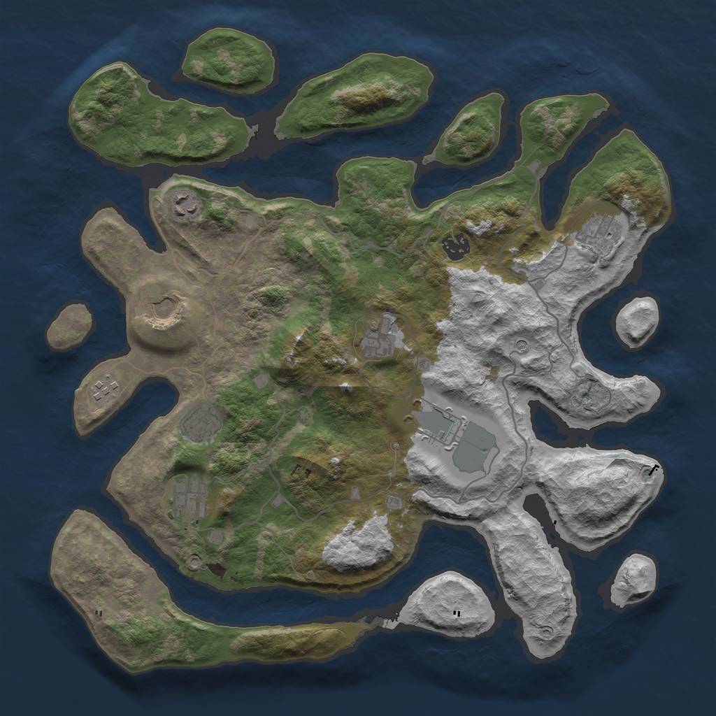 Rust Map: Barren, Size: 4000, Seed: 1038, 12 Monuments