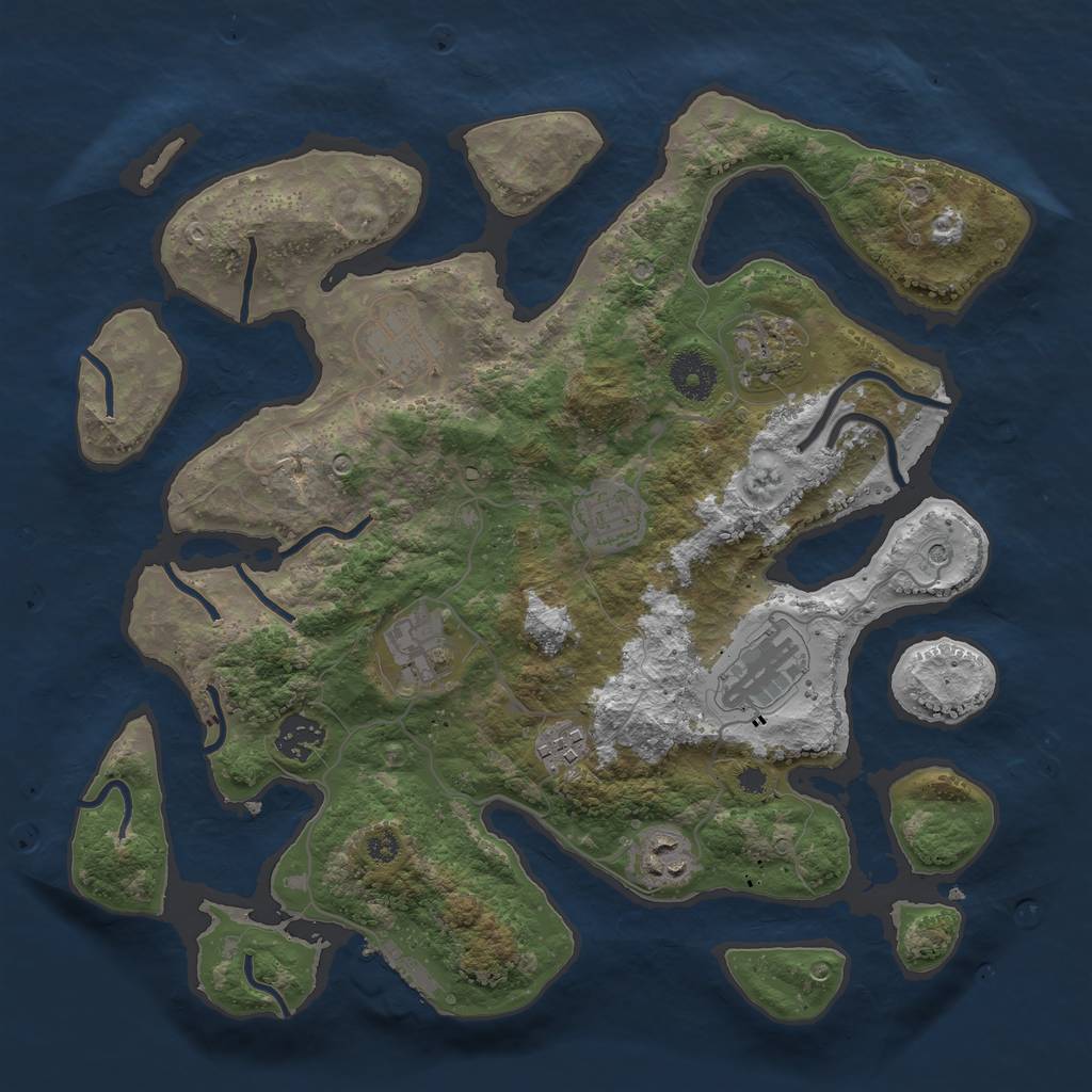 Rust Map: Procedural Map, Size: 3499, Seed: 3213563, 12 Monuments