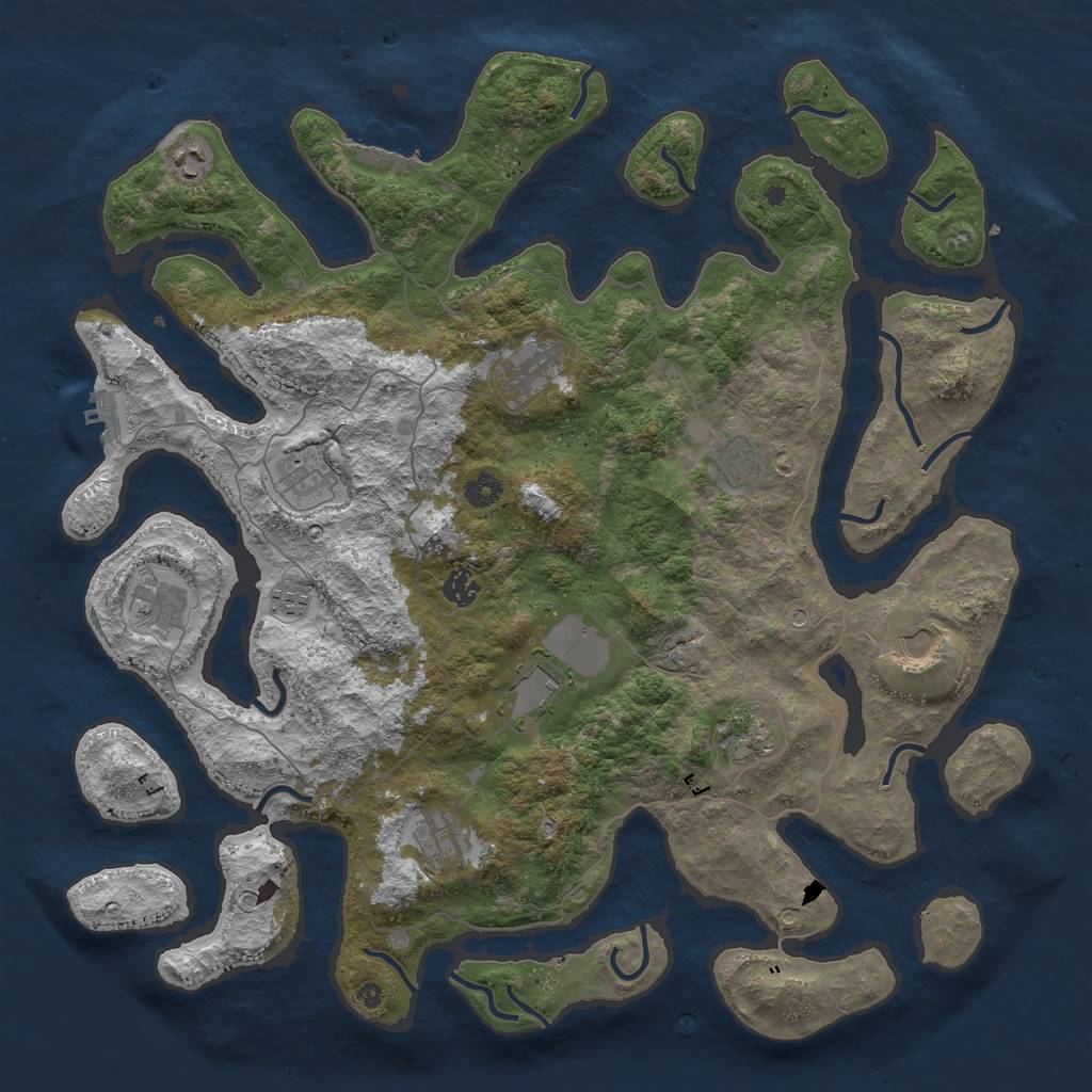 Rust Map: Procedural Map, Size: 4500, Seed: 282303853, 16 Monuments