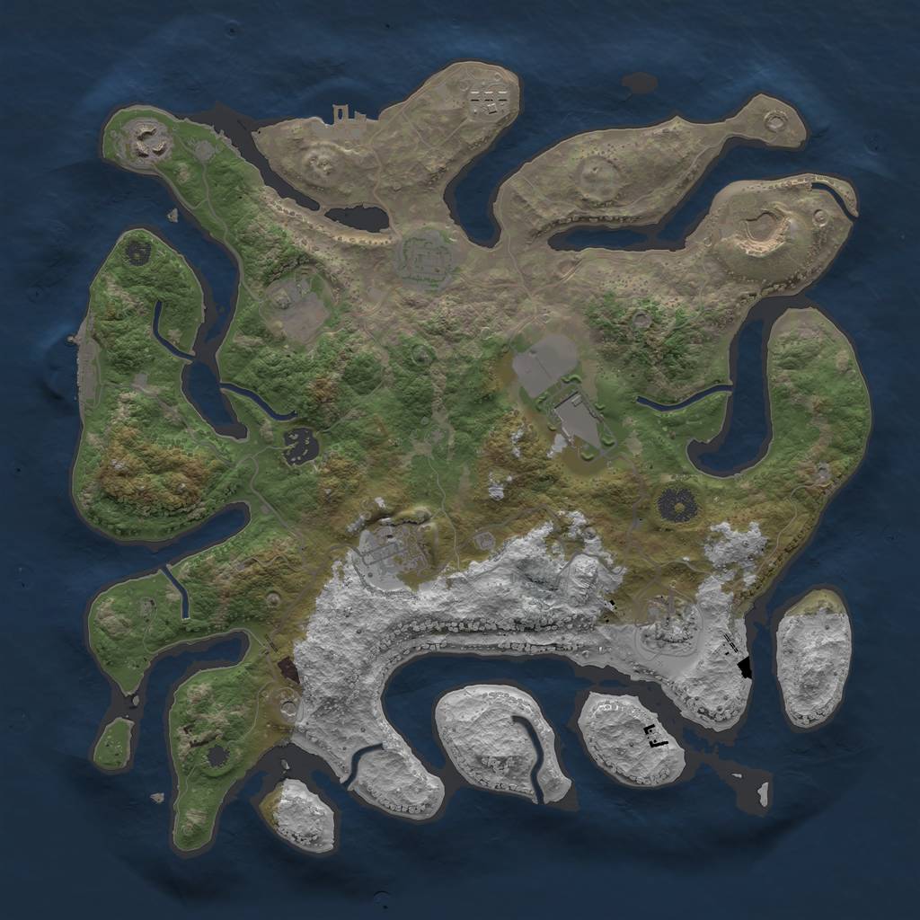 Rust Map: Procedural Map, Size: 3700, Seed: 987654321, 14 Monuments