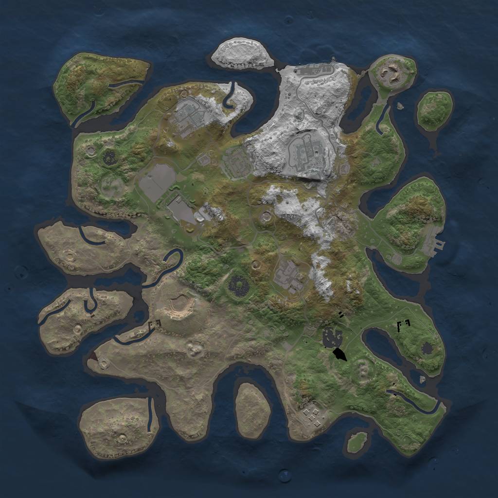 Rust Map: Procedural Map, Size: 3500, Seed: 909379499, 14 Monuments