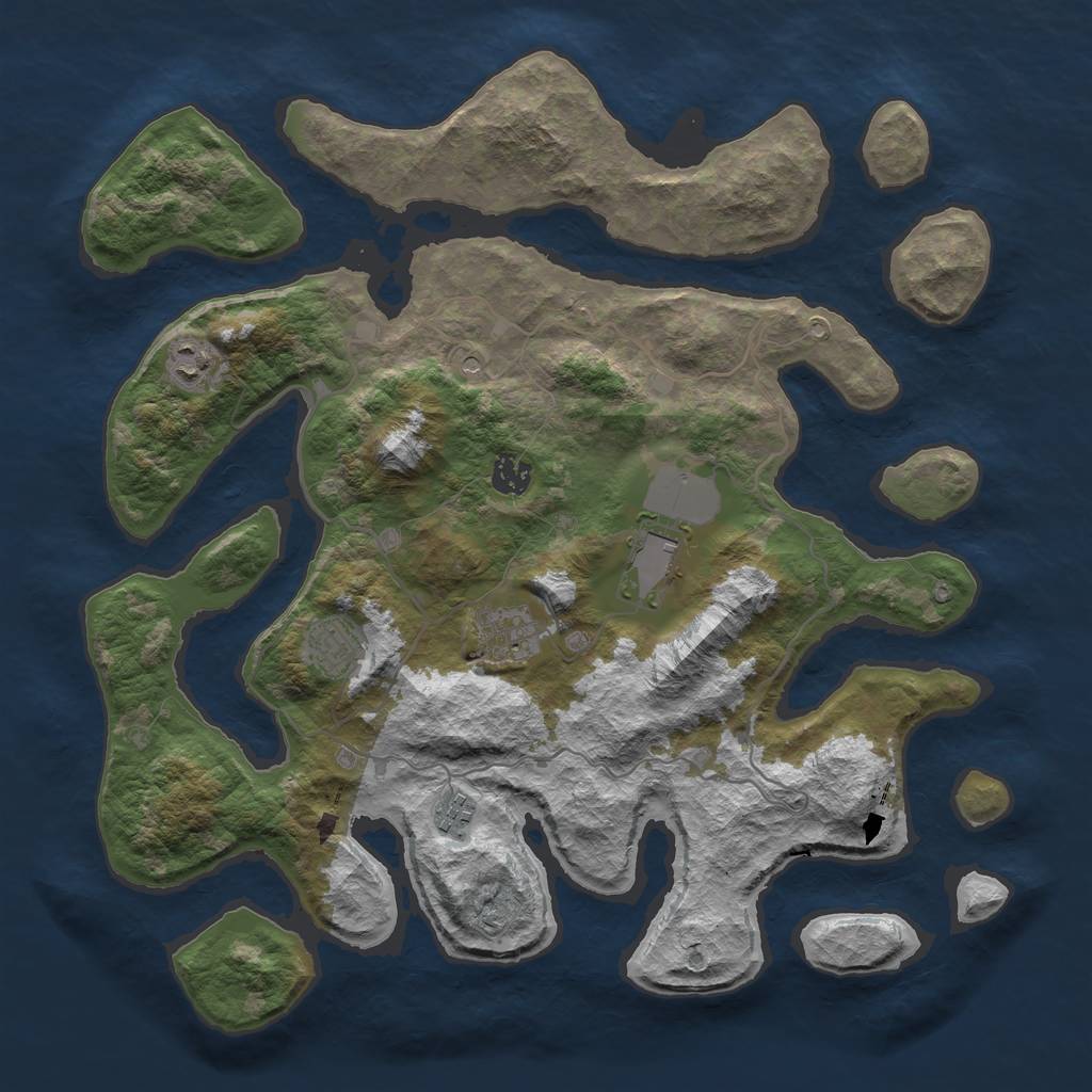 Rust Map: Barren, Size: 4000, Seed: 2550, 9 Monuments