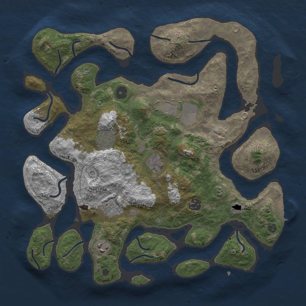 Rust Map: Procedural Map, Size: 3750, Seed: 242899307, 11 Monuments