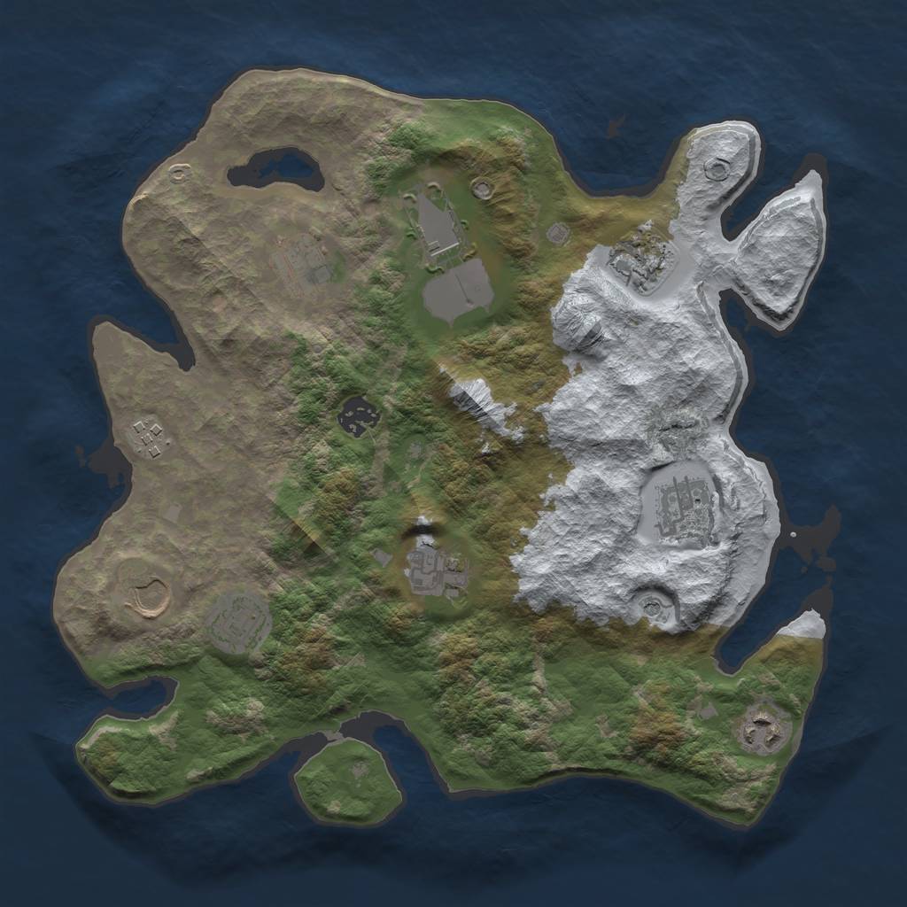 Rust Map: Barren, Size: 3500, Seed: 55523512, 13 Monuments