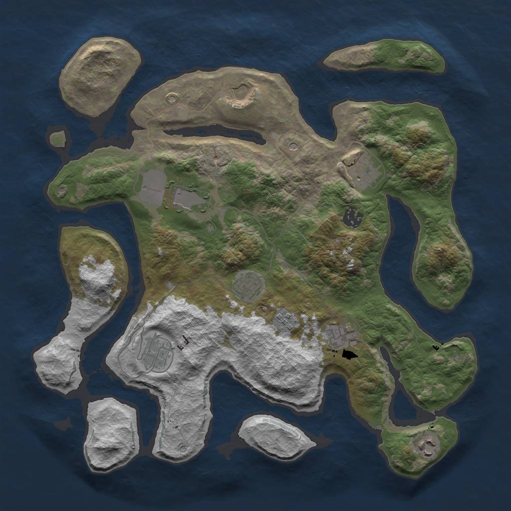 Rust Map: Barren, Size: 3800, Seed: 7, 12 Monuments