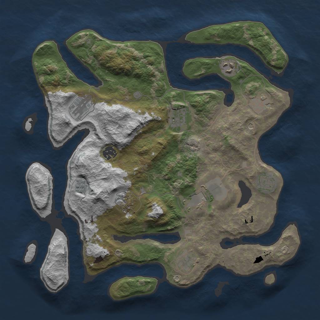 Rust Map: Barren, Size: 3700, Seed: 1382351121, 13 Monuments