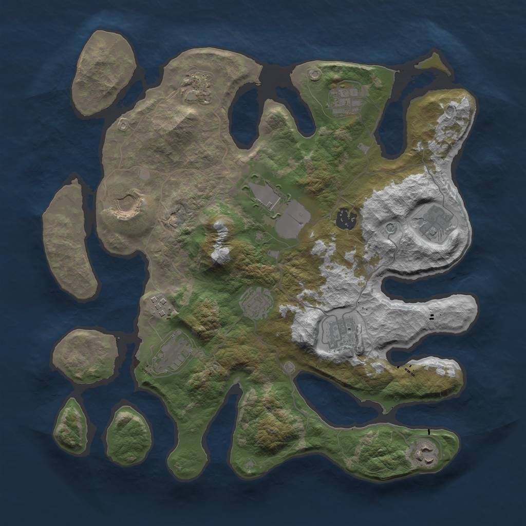 Rust Map: Barren, Size: 3700, Seed: 246161094, 14 Monuments
