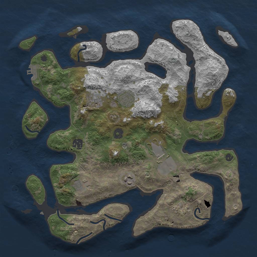 Rust Map: Procedural Map, Size: 3600, Seed: 807649, 11 Monuments