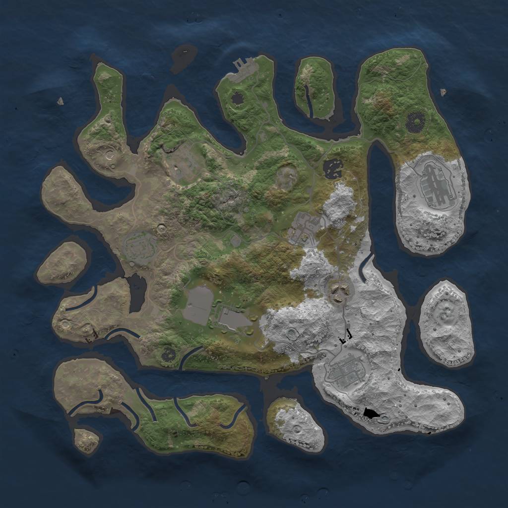 Rust Map: Procedural Map, Size: 3600, Seed: 775621609, 12 Monuments